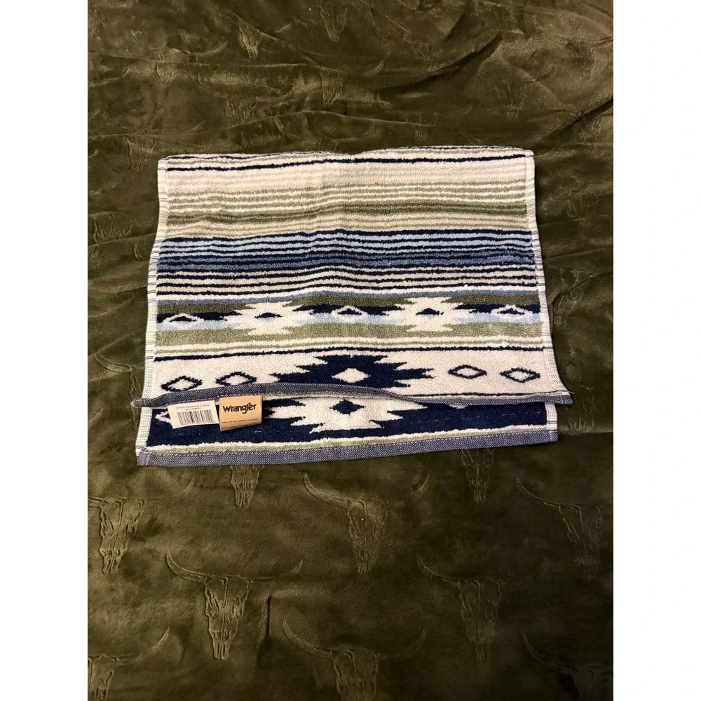 Wrangler Hand Towel Unisex OS Coyote Sands Blue New Southwestern Cotton
